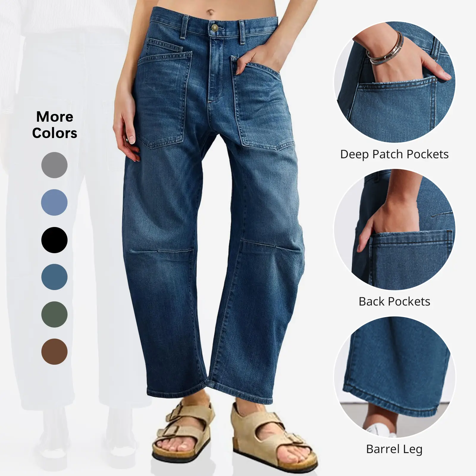 Flowyair Women's High-Waisted Wide-Leg Jeans, Streetwear Lady's Wide Baggy Denim Bottoms, Boyfriend Barrel Pants with Pockets