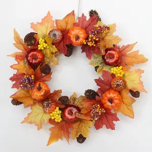 Halloween Fall Color Wreath 40cm Pumpkin Berry Door Hanging Harvest Festival Vine Circle Thanksgiving Wreath Decoration