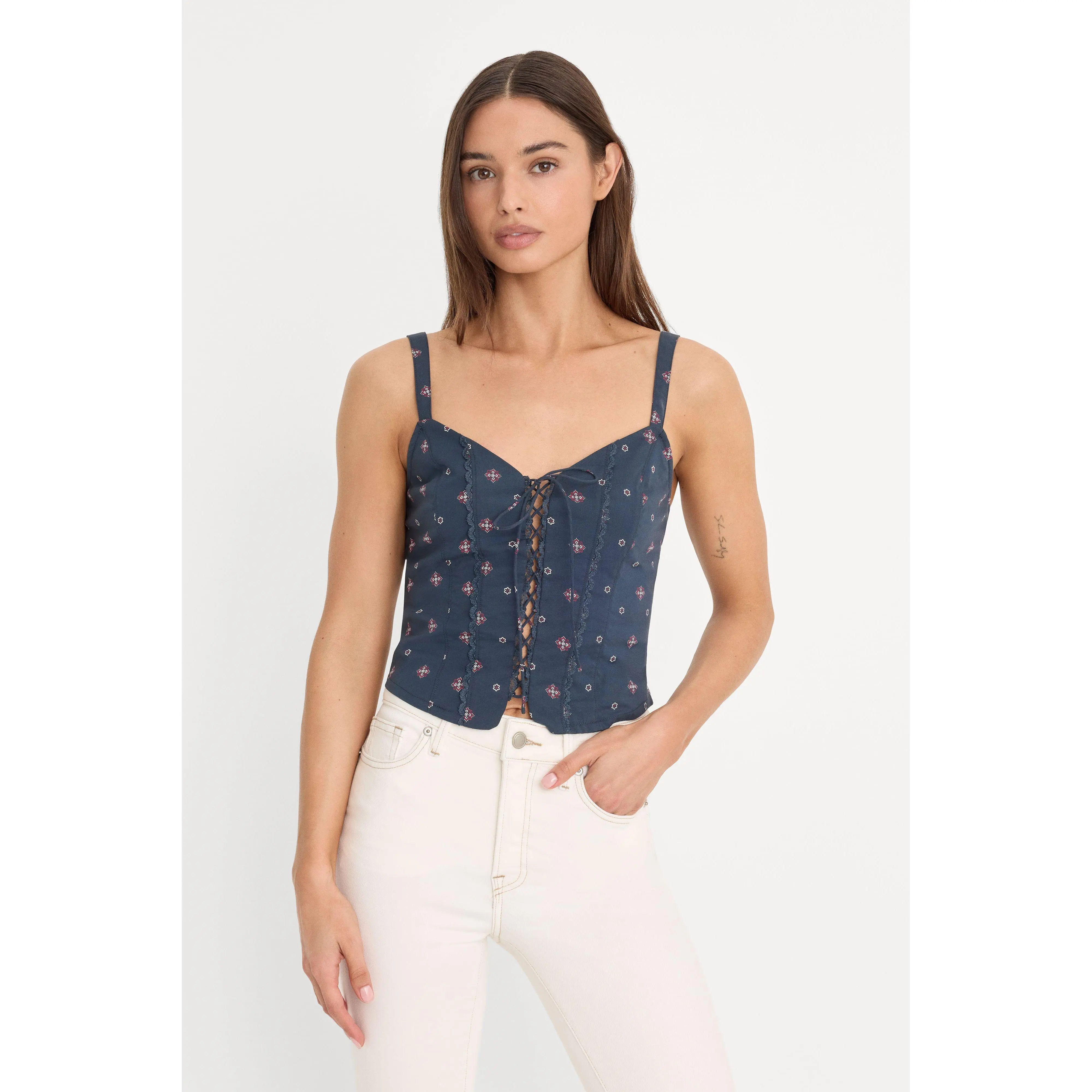 DOLLY LACE UP POPLIN TANK | NEW NAVY BANDANA PRINT