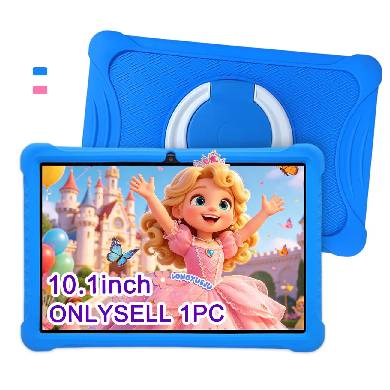 10.1" Grandparent-Friendly Kids Tablet | Anti-Mistouch Mode + Remote Parental Control | Pre-Loaded Apps + Shockproof Case | HD Screen | Summer Parenting Lifesaver (Pink/Blue/Green/Orange | No Adapter)