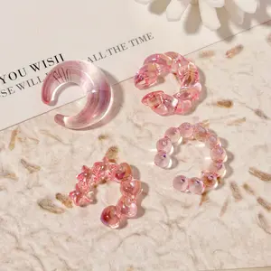 4pcs Cross-border Dopamine Simple and Unique Sweet Cool Non-Pierced Ear Clip Set Acrylic Transparent Colorful Crescent Heart Pentagram Twisted C-Shaped Ear Clips Earrings Gift for Women