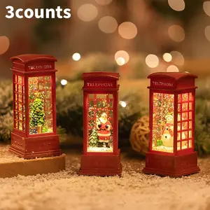 3 Christmas LED Water Telephone Booth Ornaments, Perfect Holiday Gift, Ideal for Coffee Shop Ktv Scene Decoration, Festive Light-Up Decorations