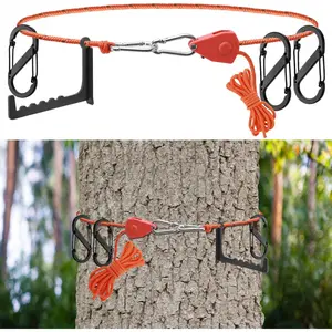 Adjustable Treestand Gear Hanger Strap with 3 Metal Hooks - Climbing Carabiner-Compatible Hunting Gear Holder for Camping & Climbing Saddle