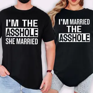 [100% Cotton] I’m The Ahole She Married I’m Married To The Ahole T Shirt, Funny Matching Couple Tee, Sarcastic Husband Wife Graphic Tshirt, Marriage Humor Shirt, Anniversary Gift For Couples, Trendy Couple Outfit