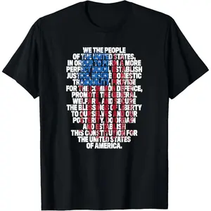 Casual Cotton shortsleeve tees  US Constitution We The People With Vintage Flag T-shirt