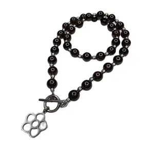 Yassy Creates | Garnet Beaded Necklace with Toggle Clasp and Flower Charm