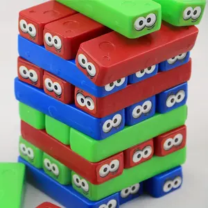 Tumbling tower stacking blocks, colorful cartoon plastic building blocks, colorful cube puzzle toy game, accessories in random colors