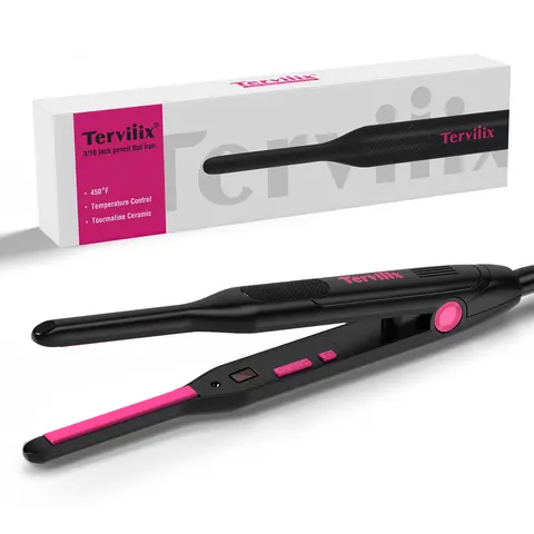 Terviiix Ceramic 3/10 Inch Pencil Flat Iron, Adjustable Temperature
