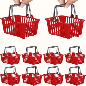 10pcs Red Metal Mini Shopping Cart Set| Window-Viewable+ Flip-Top Design, a Photography Prop/ a Great Decoration for Home And Office, a Practical Storage Item for Holiday Gifts, Shelf Baskets
