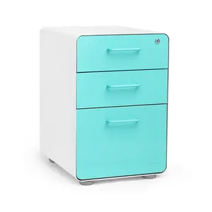 Poppin Stow 3-Drawer File Cabinet, White + Aqua
