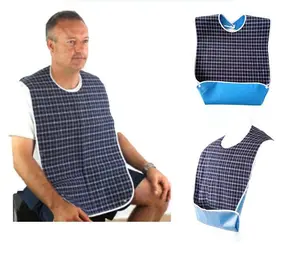 3 PCS Unisex Adult Bibs Green Red Navy Blue Reusable Large Bibs with Detachable Crumb Catcher Washable Waterproof Clothing Protector Lattice Pattern Feeding Bib for Men Women Elderly Seniors - Set