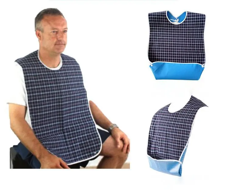 3 PCS Unisex Adult Bibs Green Red Navy Blue Reusable Large Bibs with Detachable Crumb Catcher Washable Waterproof Clothing Protector Lattice Pattern Feeding Bib for Men Women Elderly Seniors - Set