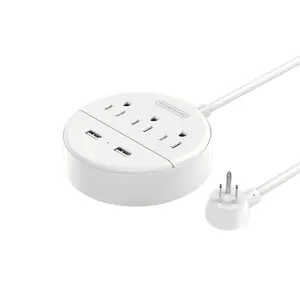 Flat Plug Power Strip with USB Ports, NTONPOWER Nightstand Desktop Charging Station with 5/10/15/25ft Short Extension Cord, Wall Mount, Small Size for Dorm Room Nightstand Office, Travel, White