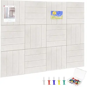 Felt Bulletin Board Tiles 48" x 36", 12-Pack Cork Board for Office, Pin Board with 60 Pushpins Cork Boards for Office Decor Walls Organizer, 70 Adhesive Tabs Included - Oatmeal