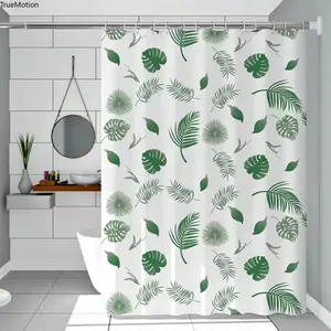 Minimalist Green Leaves Shower Curtain - PEVA Waterproof Mildew Resistant Quick Dry Scrubbable Bathroom Partition