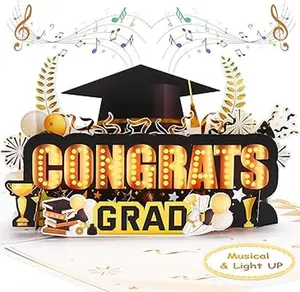 Graduation Cards, Pop Up Congrats Grad 2025 Greeting Card with Lights & Music, Congratulations Graduation Gifts for 2025 High School College University Graduates