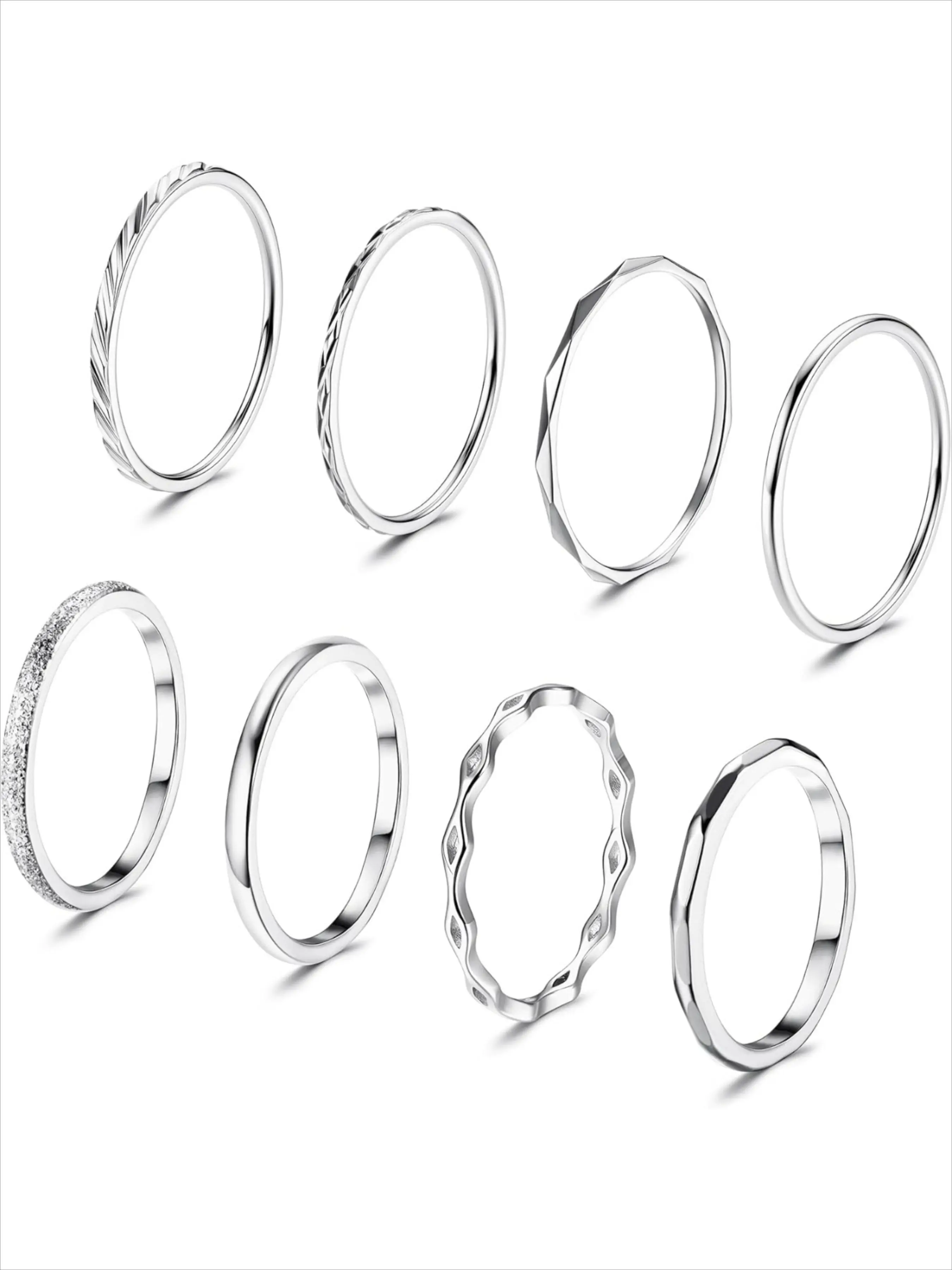 Stainless Steel Ring Set, Minimalist Modern Thin Stackable Rings for Women & Men, Dainty Fashion Jewelry Rings