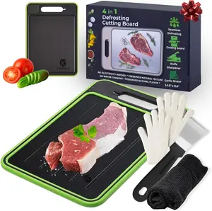 ONIXCORE 4-in-1 Defrosting Tray for Frozen Meat – Defroster & Thawing Plate with Built-in Knife Refiner, Garlic Grater & Cutting Board – Non-Slip & Dishwasher-Safe (Black)