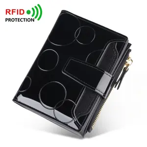 Women's High End RFID Blocking Wallet Patent Leather Zipper Coin Compartment Compact Bifold Purses Black Red Golden Gift for Ladies