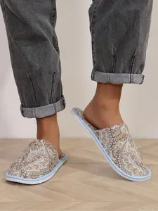 Women's Paisley Print Home Slippers, Casual Disposable Thickened Home Guest House Spa Slippers, Soft Comfy Cozy Slippers for Indoor Wear