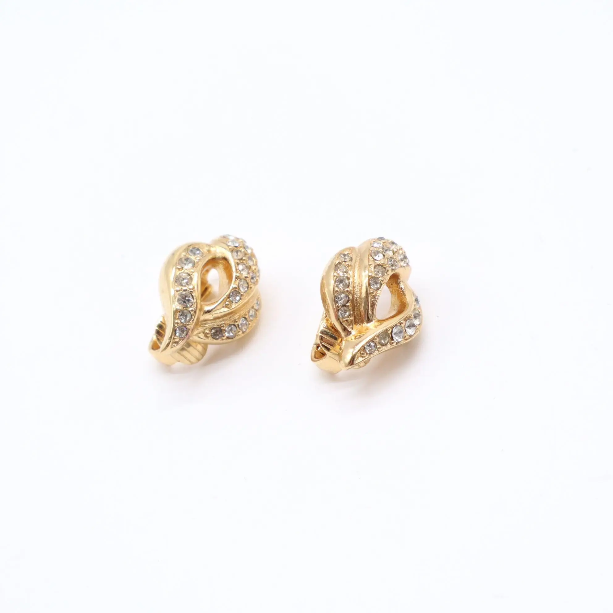 Pre-owned Dior Vintage Crystal Twist Ribbon Clip On Earrings W21577