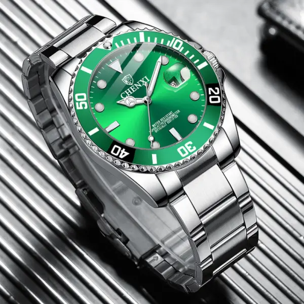 149W-L Men Gift‑Ready All‑Steel Wristwatch, Eye‑Catching Green‑Tone Dial Quartz Watch, Decorative Rotating Bezel, Luminous Dot Indicators and Calendar Feature for Multi‑Occasion Wearing Relojes, Men’s Wrist Clock