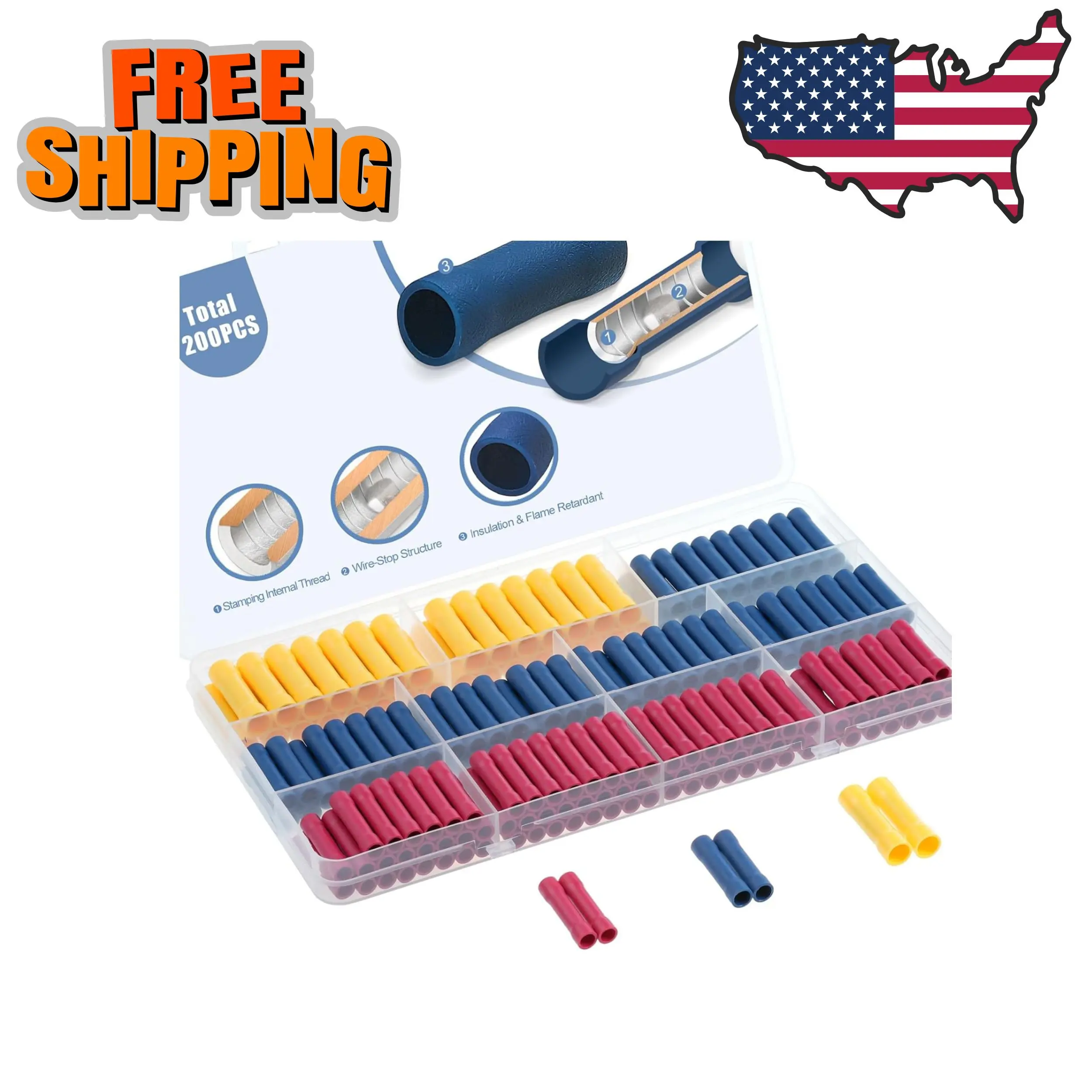 UL Listed 200 Pcs Wire Butt Splice Connectors Kit