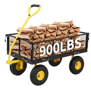 Garvee Heavy Duty Steel Garden Wagon Cart with 900 Lbs Capacity, 2-in-1 Pullable Folding Utility Yard Wagon Featuring Removable Sides and 10 Inch Tires for Transporting Soil, Tools, and Plants