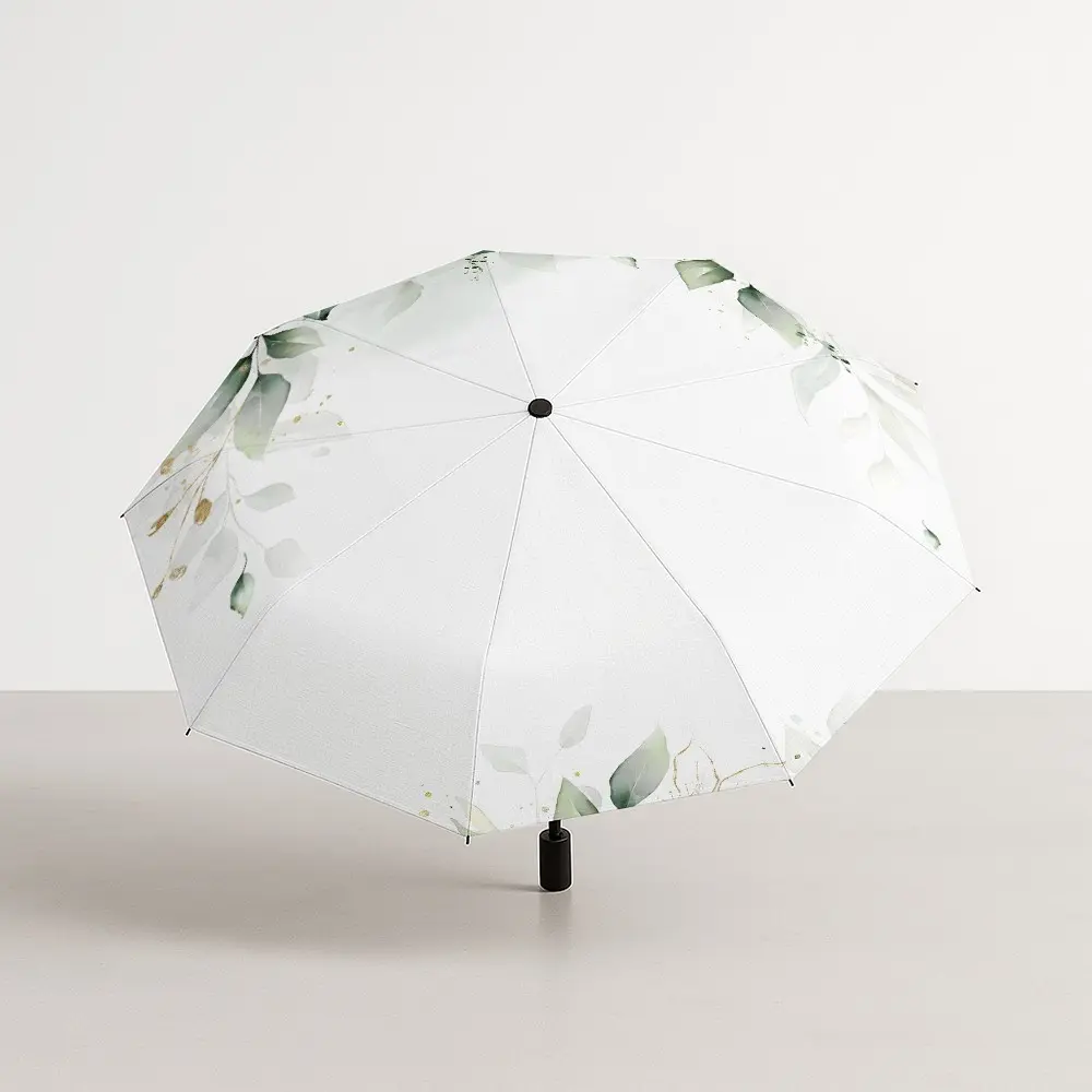 Leaf Wreath Folding Umbrella, Automatic Open, 8-Rib Frame, Lightweight Portable, Ideal for Rain and Sun, Perfect Gift for Halloween and Christmas