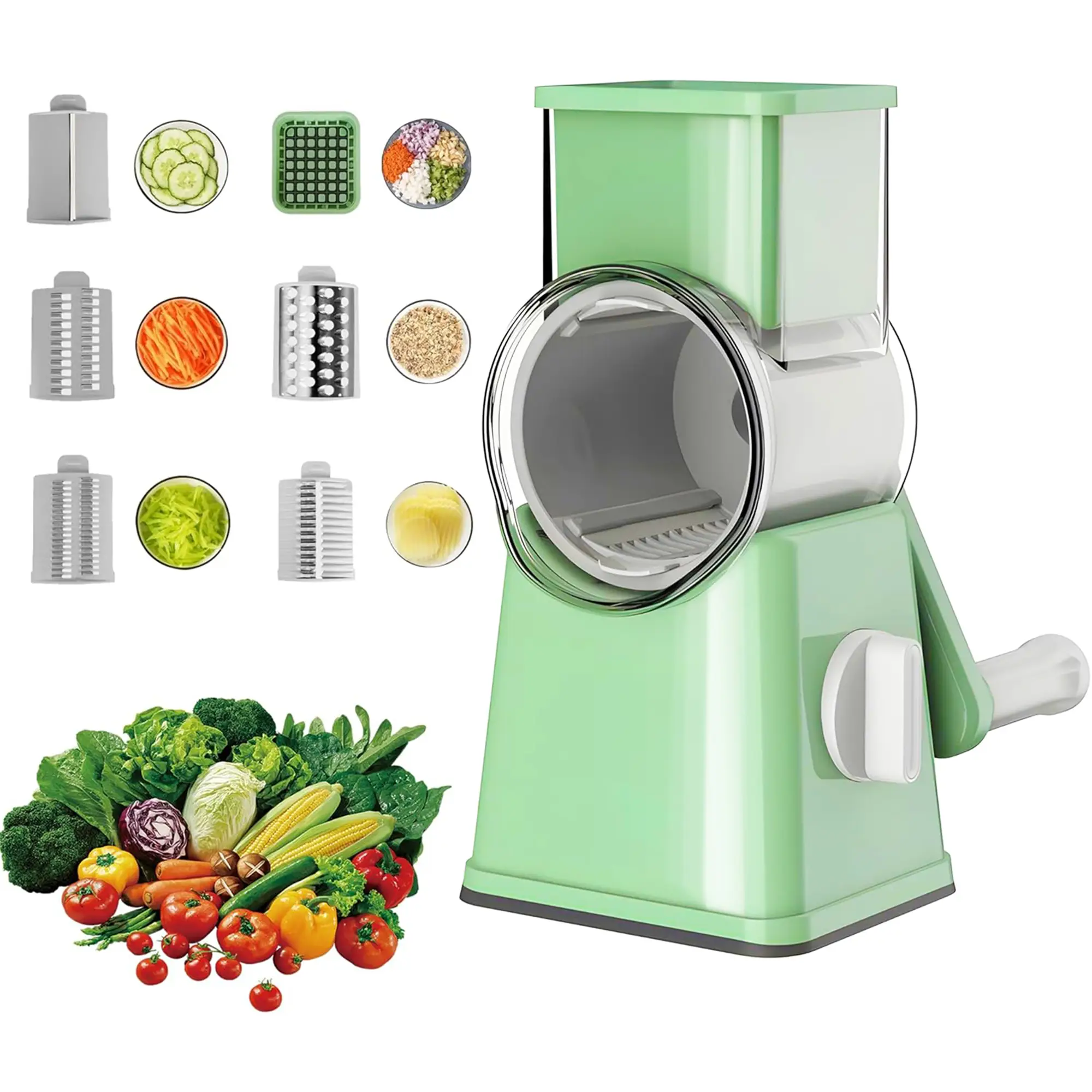 Tekinor Rotary Grater with Handle, 6 Well-Designed Blades, Strong Suction Cup Base, Vegetable Grater & Mandoline Slicer - Kitchen Utensils