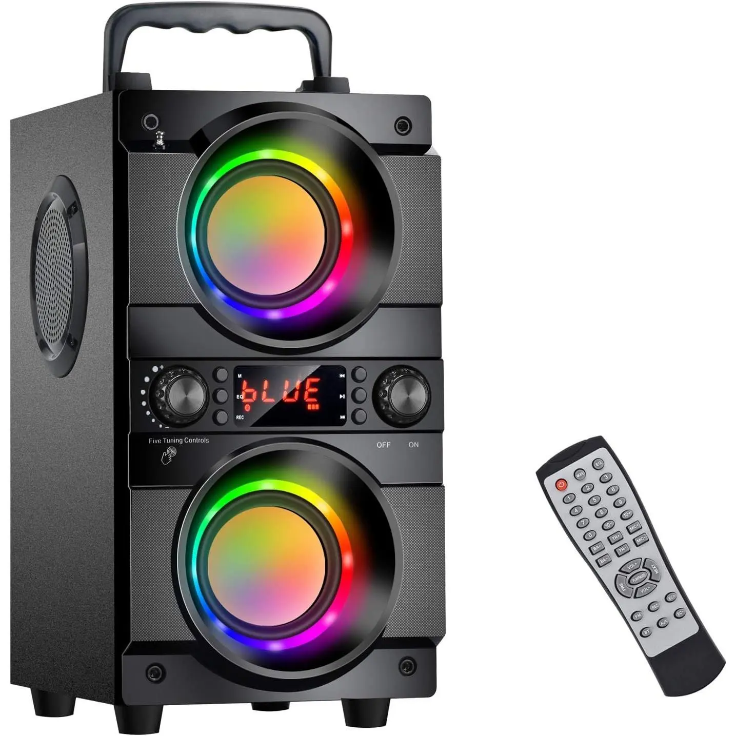 Portable Bluetooth 5.0 Receiver Speaker (60W/80W) with Double Bass Subwoofers, Stereo Sound, 100ft Range, FM Radio, LED Colorful Lights, Rechargeable Wired 3.5mm Synthetic Devices Compatibility for Party, Travel