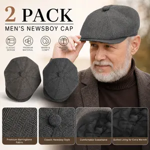 Men's Newsboy Cap – Irish 8 Panel Wool Blend Hat, Vintage Cabbie Driving Cap for Old Man, Classic Flat Cap for Daily Outdoor Golf