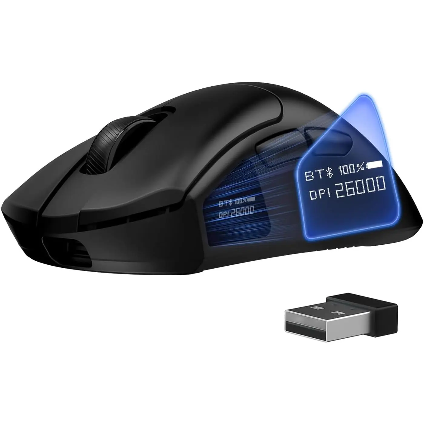 Gaming Mouse - 26000 DPI, 58G Ultra-Lightweight Gaming Mice with Screen Display, 3 Modes 2.4GHz//Wired, APP  Buttons, Compatible with  Laptop PC  PS5 Black