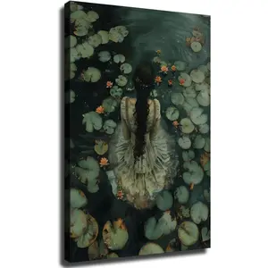 Ophelia Dark Academia Print - The Lake Wall Art - Goth Moody Victorian Wall Art - Dark Decor Aesthetic - Dark Cottagecore - Gothic Prints Into Lake (Framed,12*18 inch)