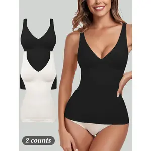 Women's 1/2/3 Pcs Shapewear Tank Top Deep V Neck Tummy Control Seamless Slim Fit Compression Top, Casual All-Seasons Undergarment, Moderate Fabric Thickness