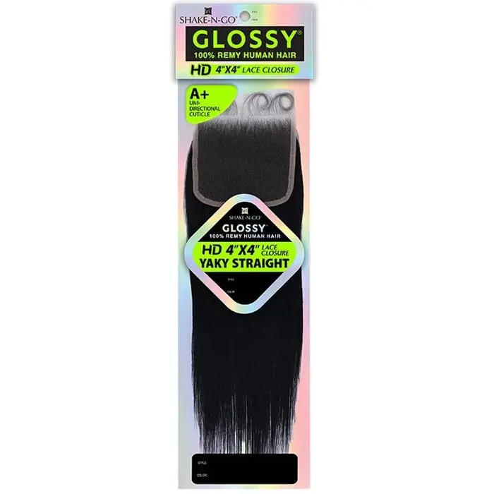 Shake N Go Glossy A+ 100% Remy Human Hair 4x4 HD Lace Closure - YAKY STRAIGHT 10/12"