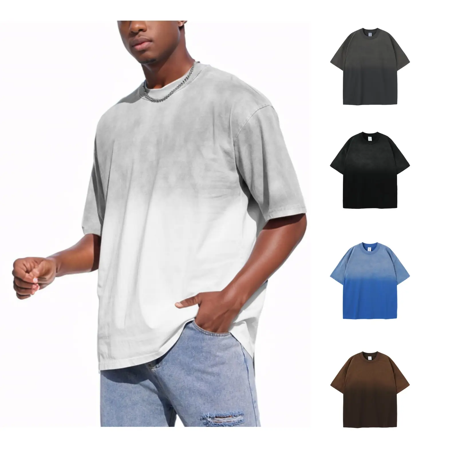Gihuo Mens Oversized Washed T Shirts Gradient Vintage Loose Fit Short Sleeve Baggy Shirts Pump Covers Gym Unisex Tops tees T-Shirt outfit