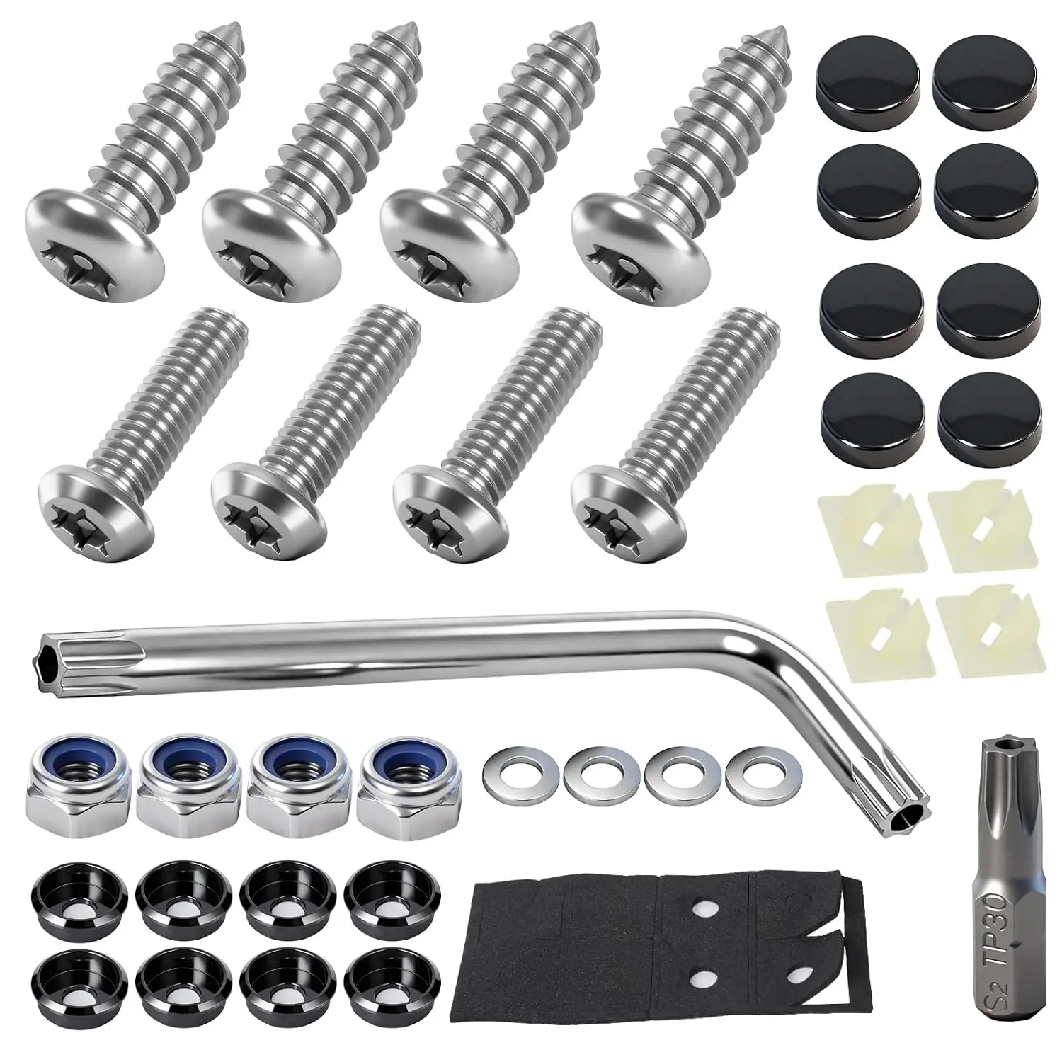 3rd-Gen Upgraded Anti Theft License Plate Screws Kit, Rustproof Stainless Steel License Plate Bolts, M6 (1/4") Fasteners with Caps, Front & Rear Mounting Hardware for Car, Truck, Motorcycle