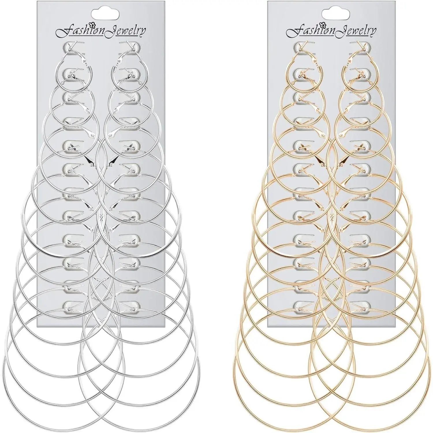 CASSIECA Women's 24-Pair Artificial Gemstone Hoop Earrings Set, 2-7.5cm Diameter Circle Jewelry for Daily Wear, Earring For Women
