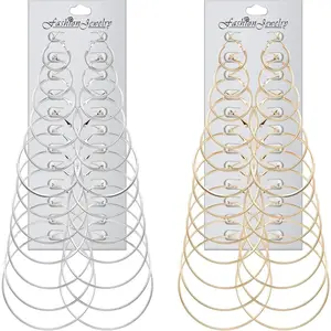 Cassieca  24Pairs Hoop Earrings Set Big Circle Earring Fashion Jewelry for Women Girls, Dia 2-7.5cm (24pairs) Daily