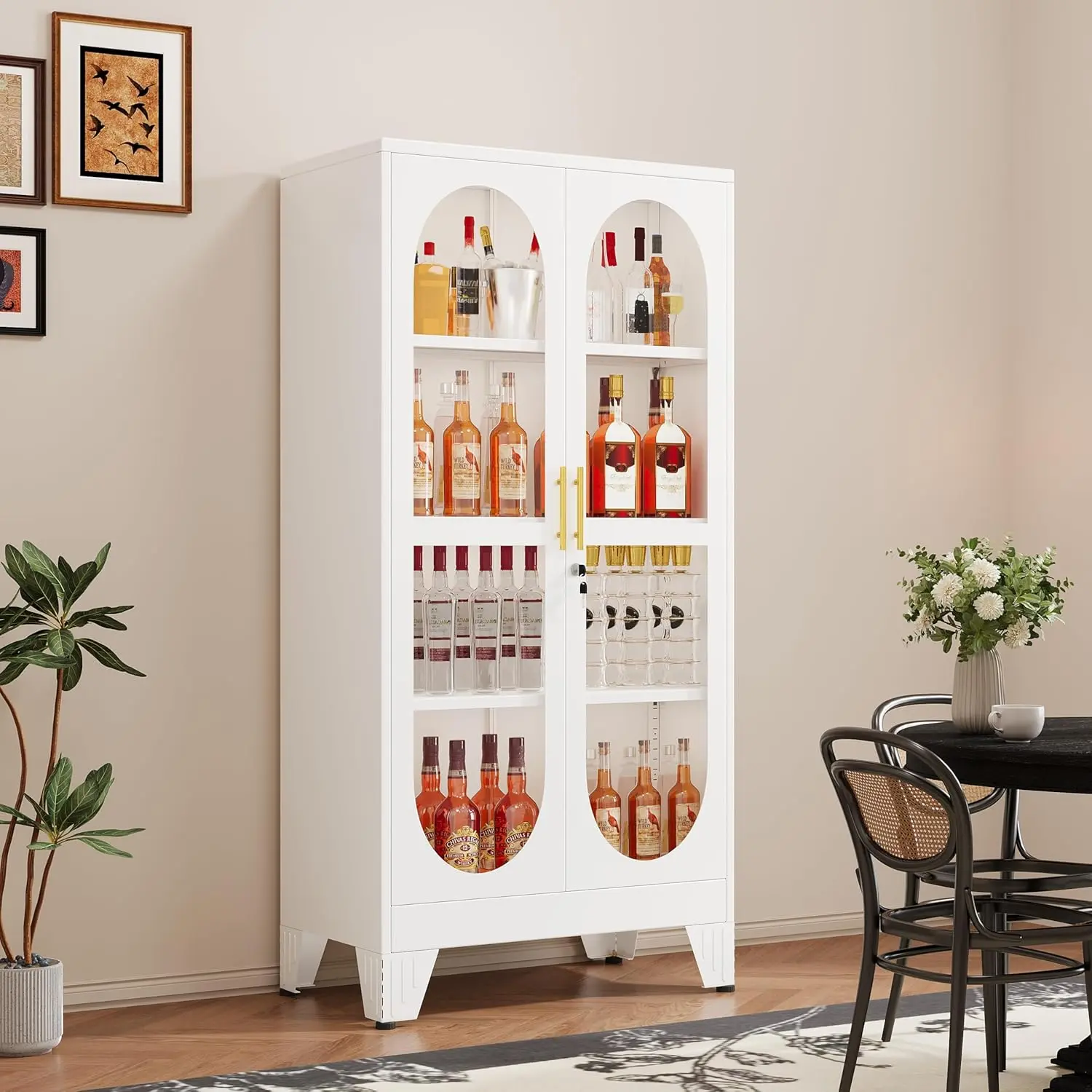61" H Locking Display Cabinet with Glass Door, Metal Cabinets with 3 Adjustable Shelves, Cabinet Display Case for Living Room, Collectibles, Clinic, Home - Assembly Required Black