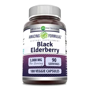 Amazing Formulas Black Elderberry 3000 Mg Supplement | 180 Veggie Capsules | Non-GMO | Gluten-Free | Made in USA