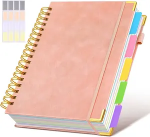 Hardcover Spiral Notebook Journal with Removable Dividers Tabs, 300 Pages Leather 5 Subject Notebook College Ruled, 8"x10" Large B5 Notebooks for Work School Note taking, Lined Journal for Women