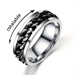 Men's Cool Rotatable Chain Ring, Casual Stainless Steel Finger Ring, Exquisite Men's Accessory Jewelry Gift