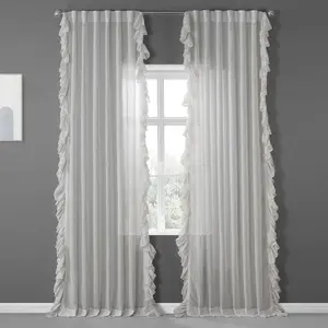 Half Price Drapes Ruffled Faux Linen Sheer Curtain