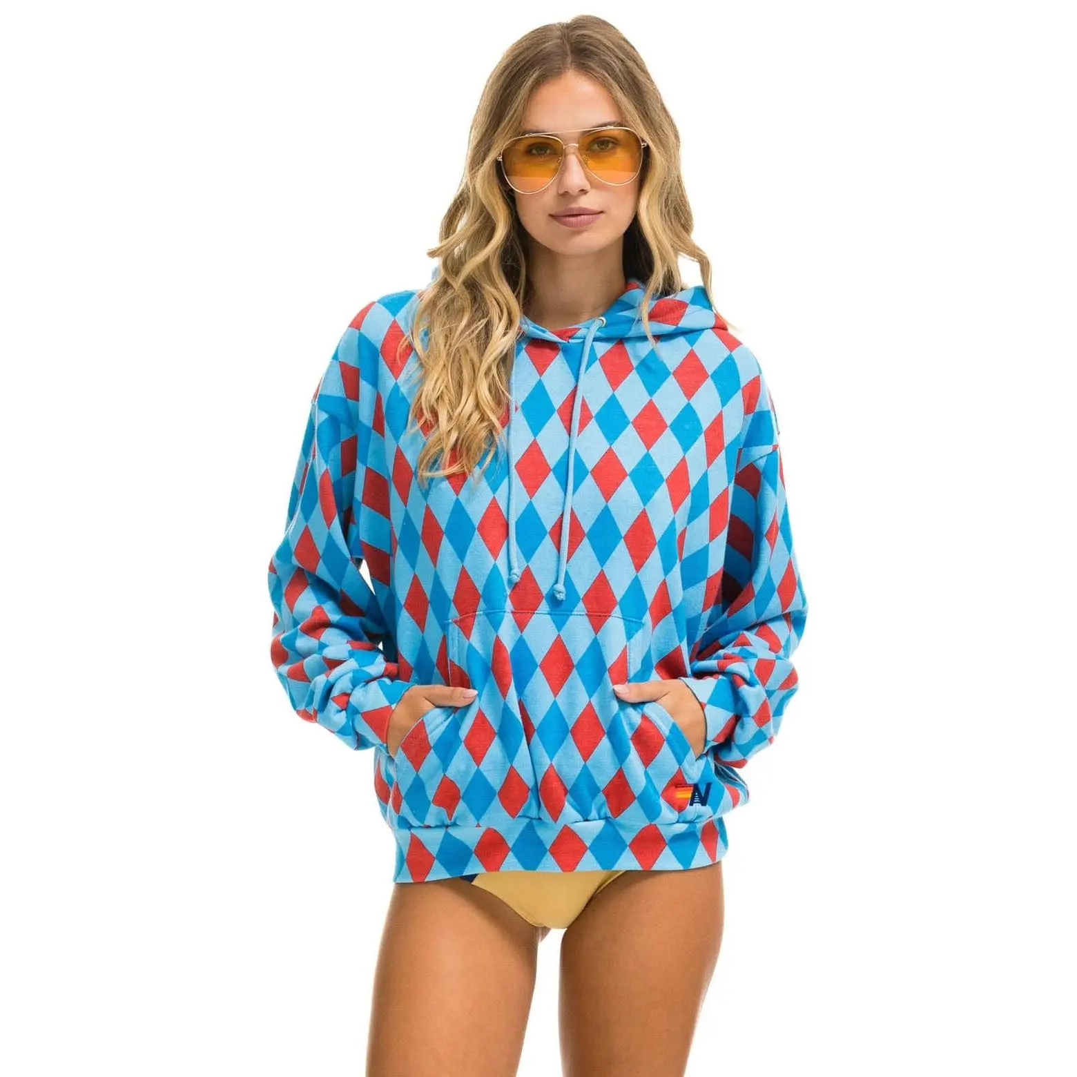 DIAMOND REPEAT SMILEY RELAXED PULLOVER HOODIE - SKY