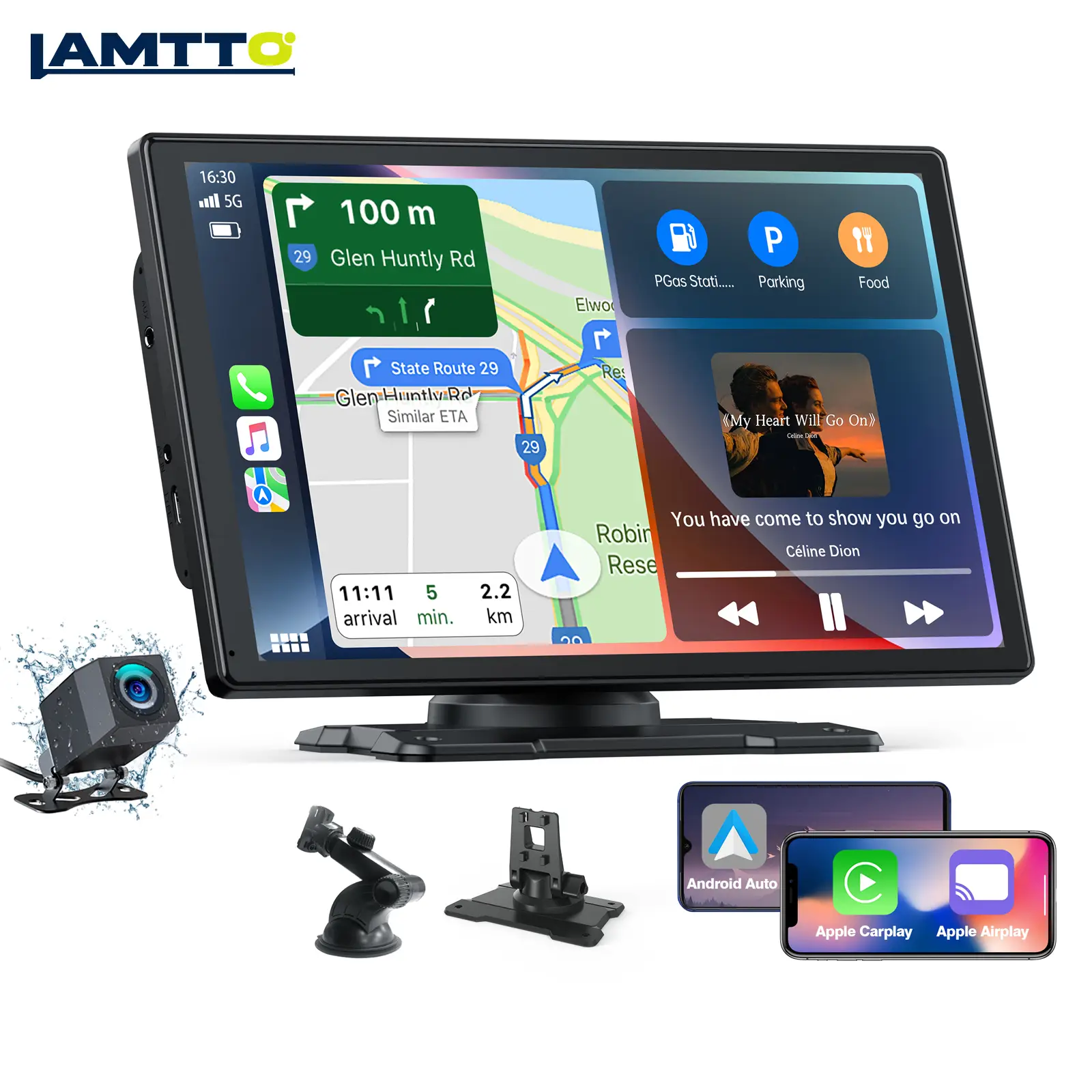 【LAMTTO】Portable 9 Inch Wireless Carplay,with 1080P Camera, GPS Navigation, Android Auto,Siri assistant，Airplay,Mirror carplay screen