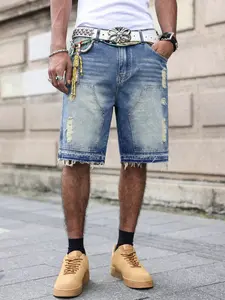 Men's Loose Jeans Shorts, Vintage Stone Washed Distressed Ripped Y2K Streetwear for Daily Wear, Ideal Gift for Husband or Boyfriend