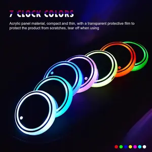 7 Color Changing LED Car Cup Holder Lights Rear Windshield Decorative Ambient Lighting & Glowing Coaster Pads colorful pads