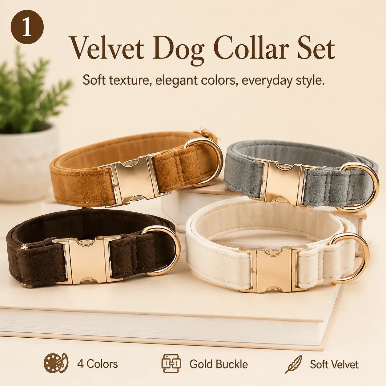 Personalized Soft Faux Fur Dog Collar with Gold-Tone Quick Release Buckle, Adjustable Comfortable Wear Fit, Optional 47in Matching Leash Set for Small-Medium Dogs